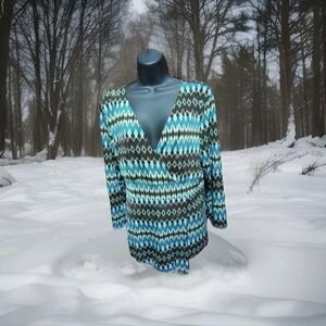 Susan Lawrence Women Size XL Vintage 90's Multi Color Sequins V-neck LS Top